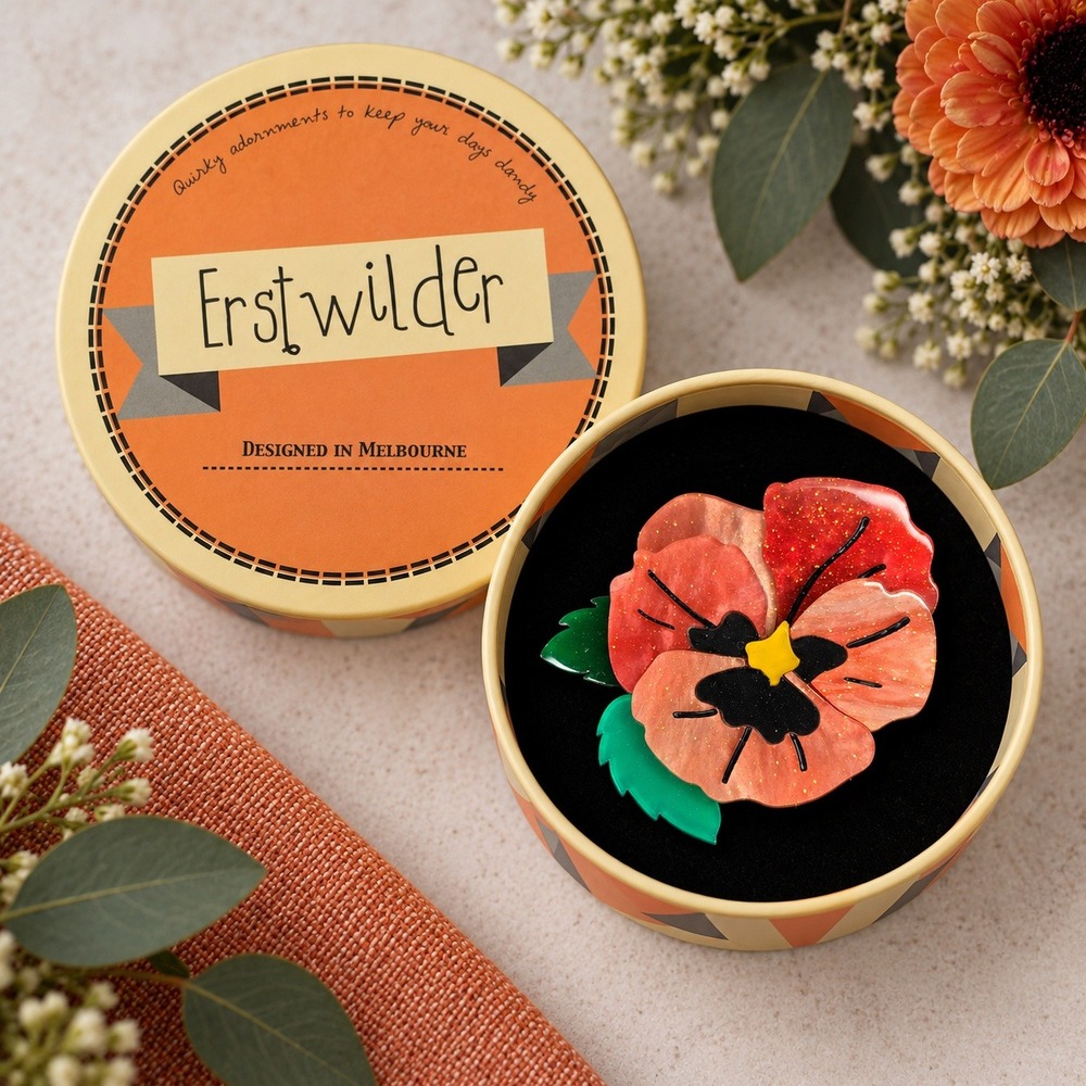 Erstwilder Brooch Undated On Sleeping Eyelids Pansy Resin Flower Pin Jewelry